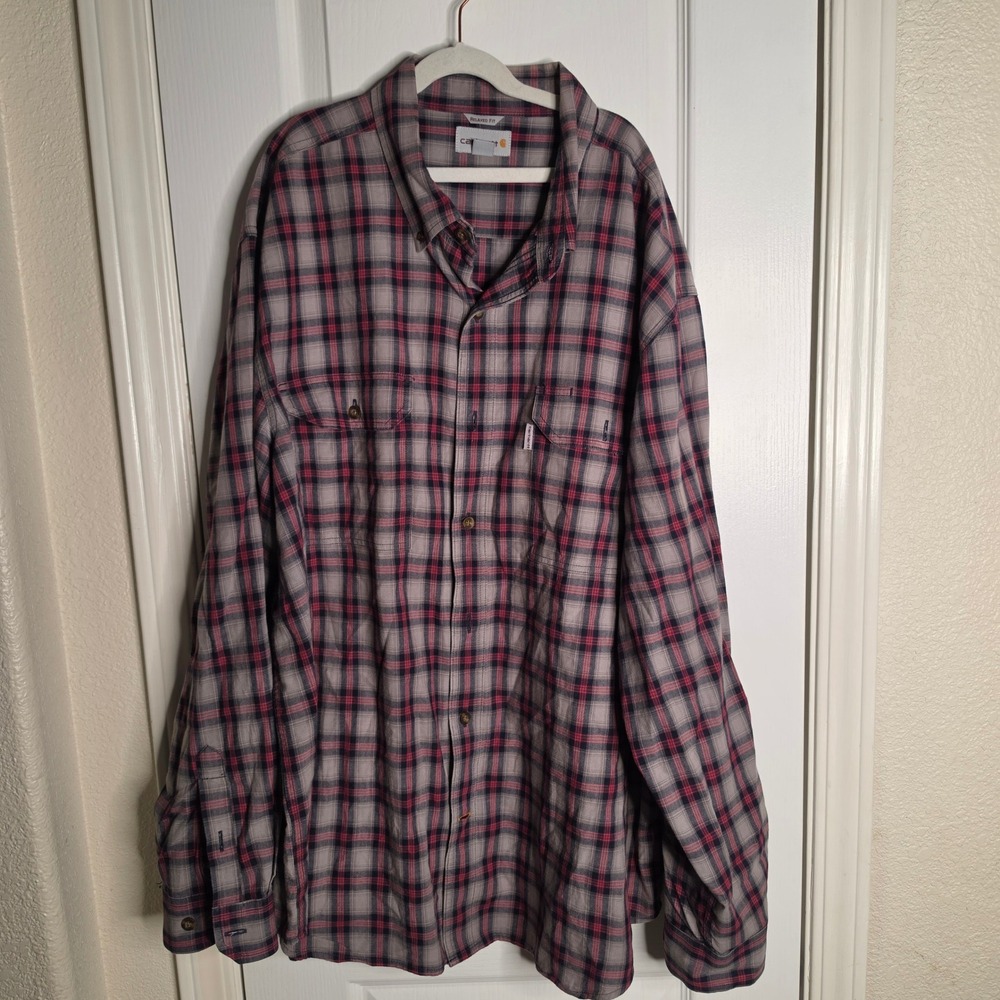 Carhartt Mens 2XL Relaxed Fit Plaid Button Down Shirt Long Sleeve Cotton